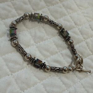 Silpada Swarovski Crystal Sterling Silver Bead Toggle Bracelet
